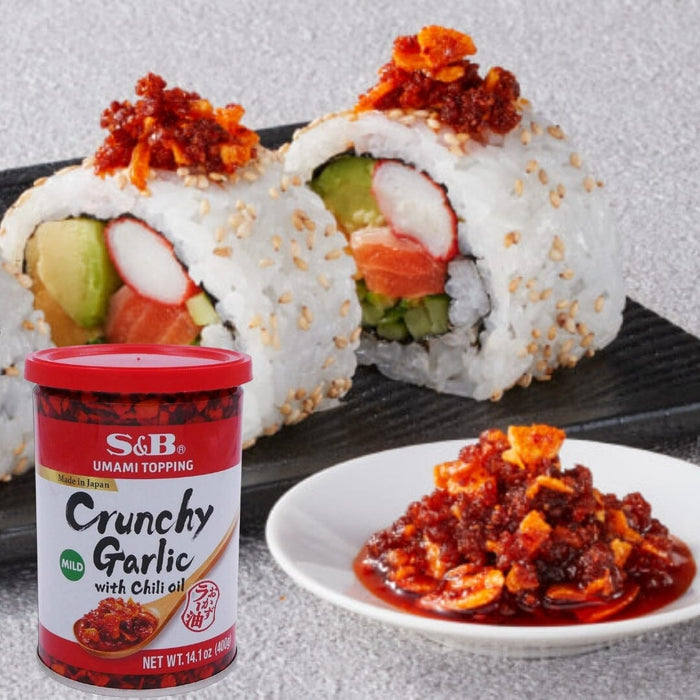S&B Umami Topping Crunchy Garlic With Chili Oil 400g Tin Family Size Type Honeydaes - Japan Foods Grocery Online 