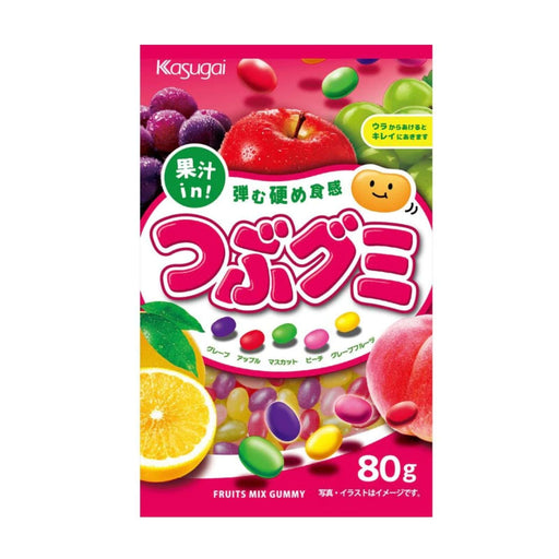 果汁in！ つぶグミ Kasugai Tsubu Gumi Japanese Assorted Fruit Flavored Jelly Beans 80g Candy Zipper Bag Pack Honeydaes - Japan Foods Grocery Online 