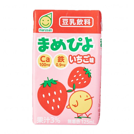 まめピよいちご味豆乳飲料 Marusan Mini Drink Mamepiyo Strawberry Japanese Soybean Milk With Straw 125ml japanmart.sg 