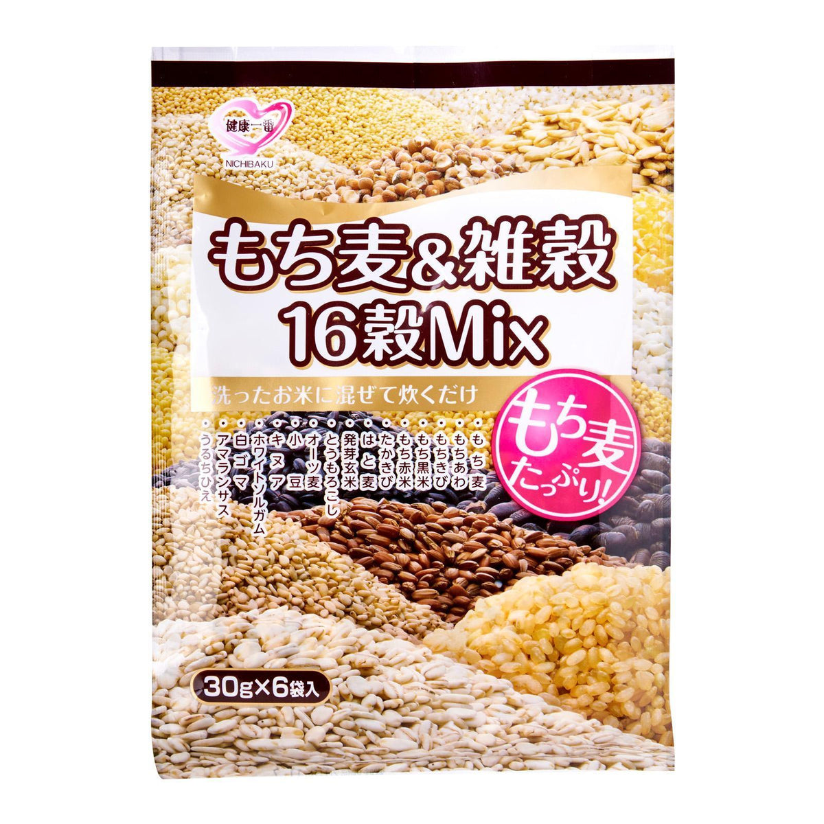 日本精麥 もち麦＆雑穀 16穀ミックス Nichibaku Mochimugi barley And 16 Millet Cereals Mix  (30 G x 6 Packets) - 180g